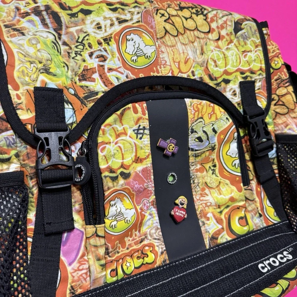 Crocs Graffiti Dinosaur Messenger Bag Adult Lime Green Interior